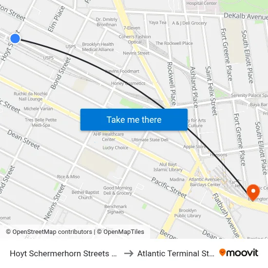 Hoyt Schermerhorn Streets Station to Atlantic Terminal Station map