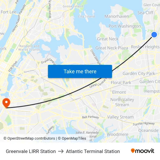Greenvale LIRR Station to Atlantic Terminal Station map