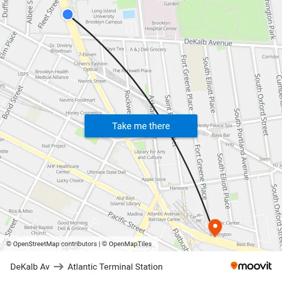 DeKalb Av to Atlantic Terminal Station map