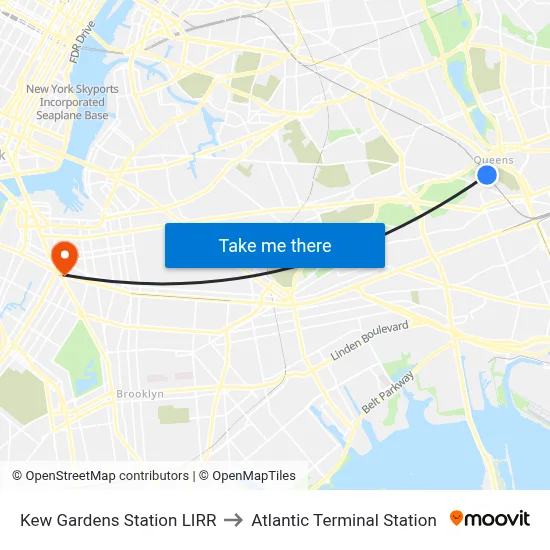 Kew Gardens Station LIRR to Atlantic Terminal Station map