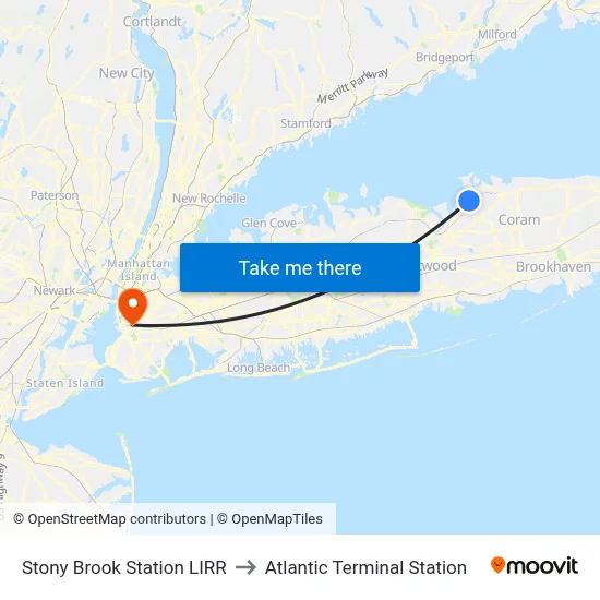 Stony Brook Station LIRR to Atlantic Terminal Station map