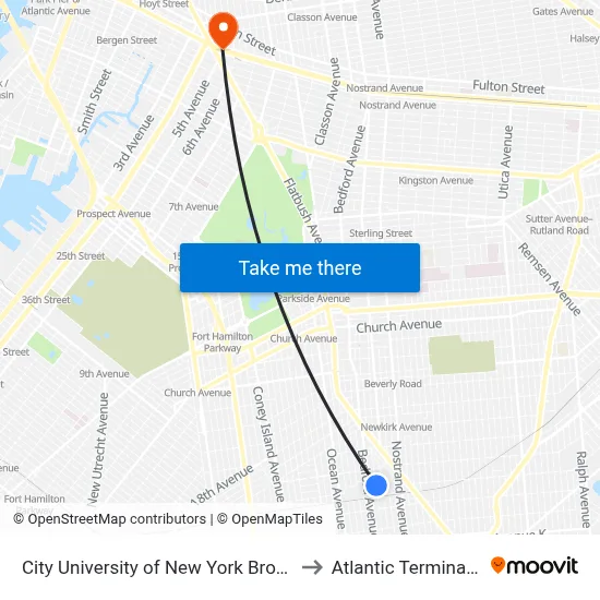 City University of New York Brooklyn College to Atlantic Terminal Station map