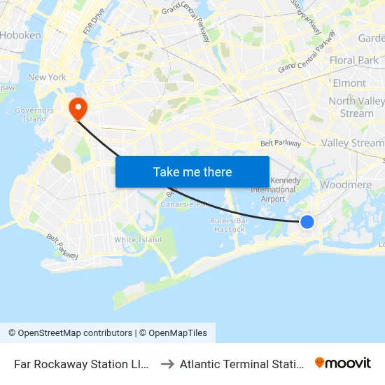 Far Rockaway Station LIRR to Atlantic Terminal Station map