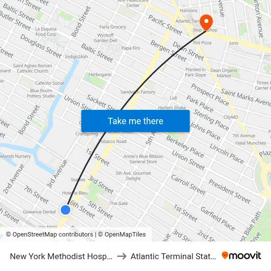 New York Methodist Hospital to Atlantic Terminal Station map