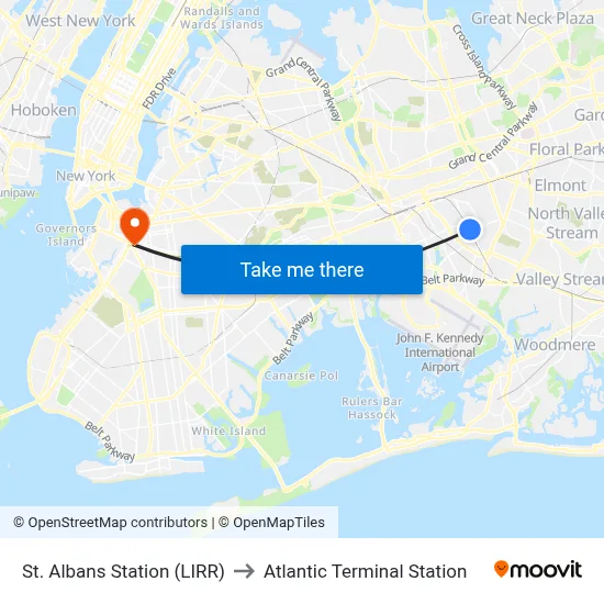St. Albans Station (LIRR) to Atlantic Terminal Station map