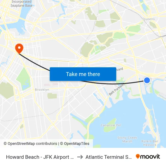 Howard Beach - JFK Airport Station to Atlantic Terminal Station map