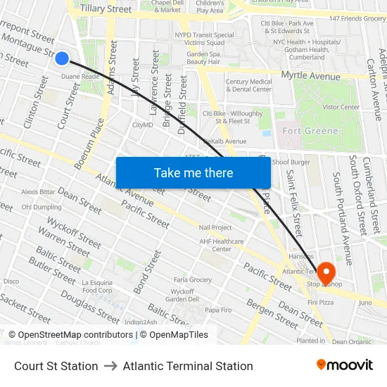 Court St Station to Atlantic Terminal Station map
