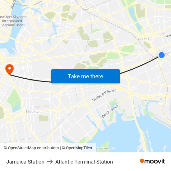 Jamaica Station to Atlantic Terminal Station map