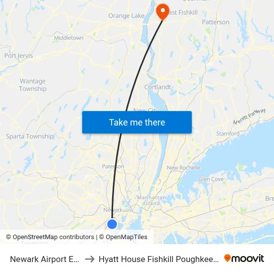 Newark Airport EWR to Hyatt House Fishkill Poughkeepsie map