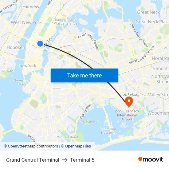 Grand Central Terminal to Terminal 5 map
