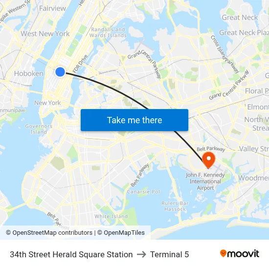 34th Street Herald Square Station to Terminal 5 map