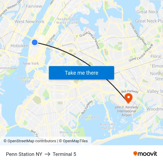 Penn Station NY to Terminal 5 map