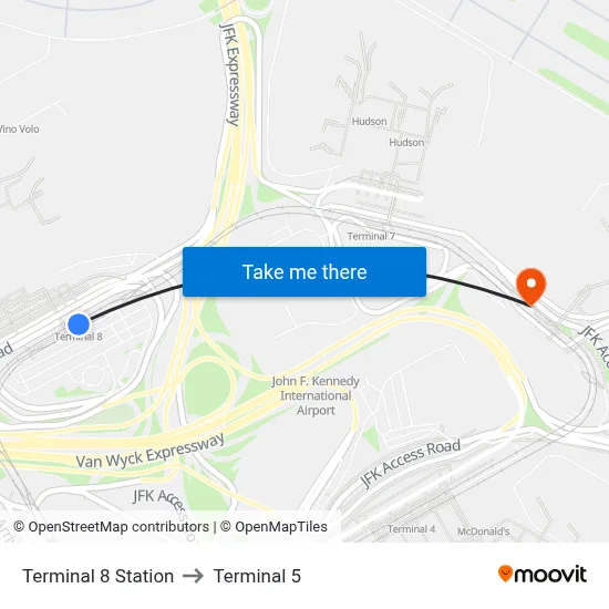 Terminal 8 Station to Terminal 5 map
