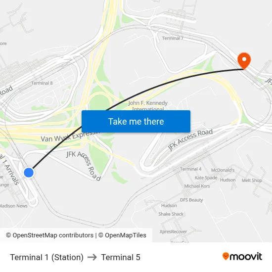 Terminal 1 (Station) to Terminal 5 map