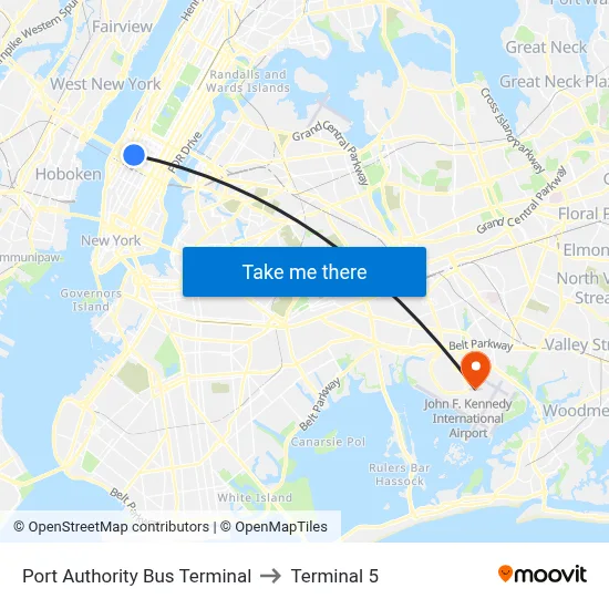 Port Authority Bus Terminal to Terminal 5 map