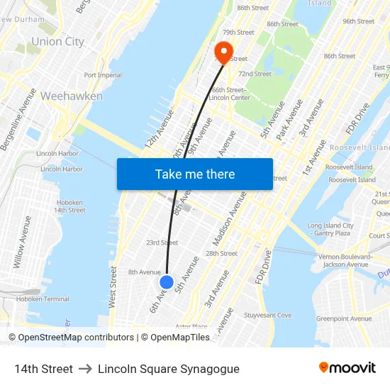 14th Street to Lincoln Square Synagogue map