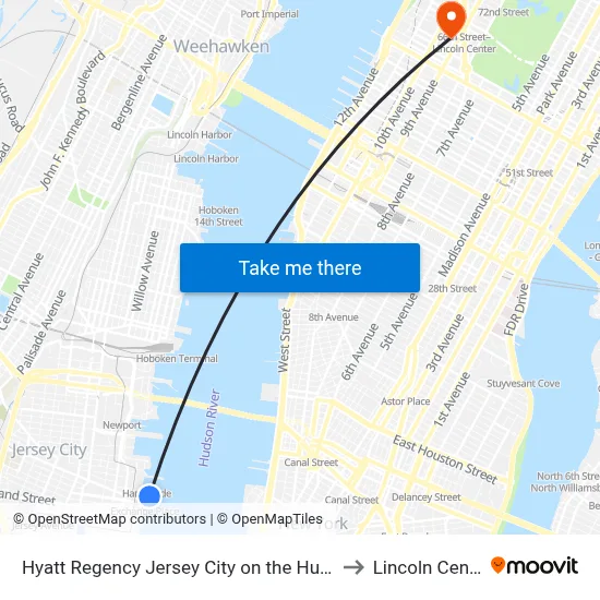 Hyatt Regency Jersey City on the Hudson to Lincoln Center map
