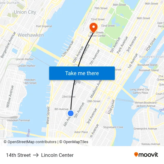 14th Street to Lincoln Center map
