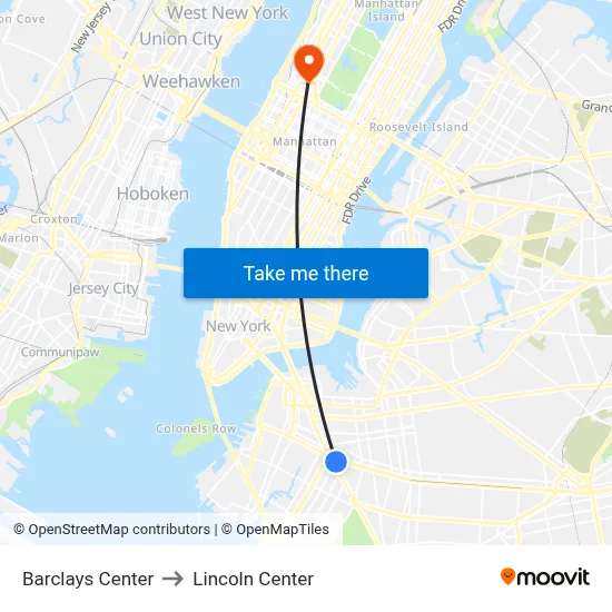 Barclays Center to Lincoln Center map