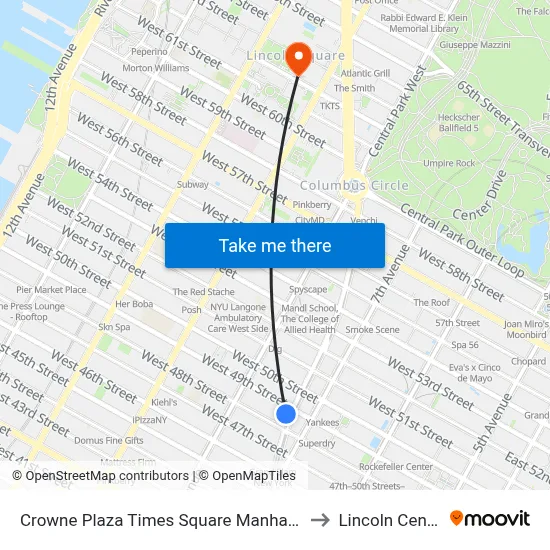 Crowne Plaza Times Square Manhattan to Lincoln Center map