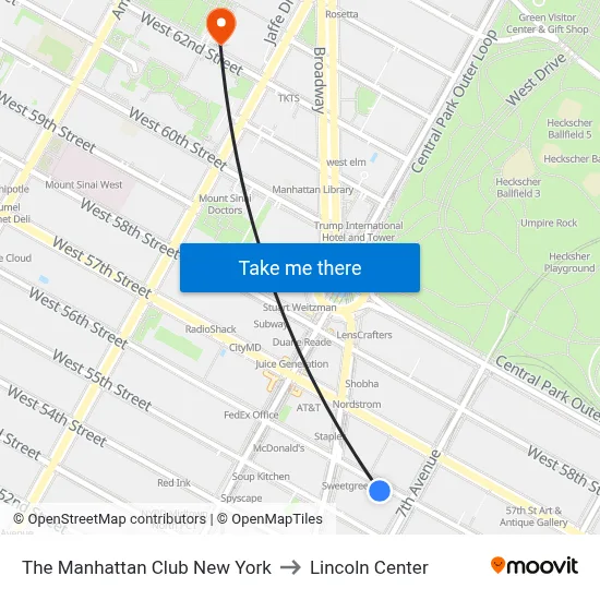 The Manhattan Club New York to Lincoln Center map