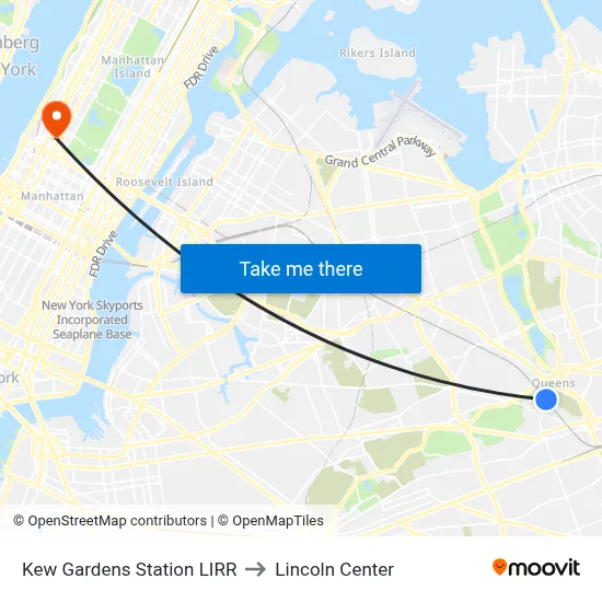 Kew Gardens Station LIRR to Lincoln Center map