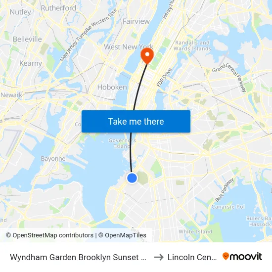 Wyndham Garden Brooklyn Sunset Park to Lincoln Center map