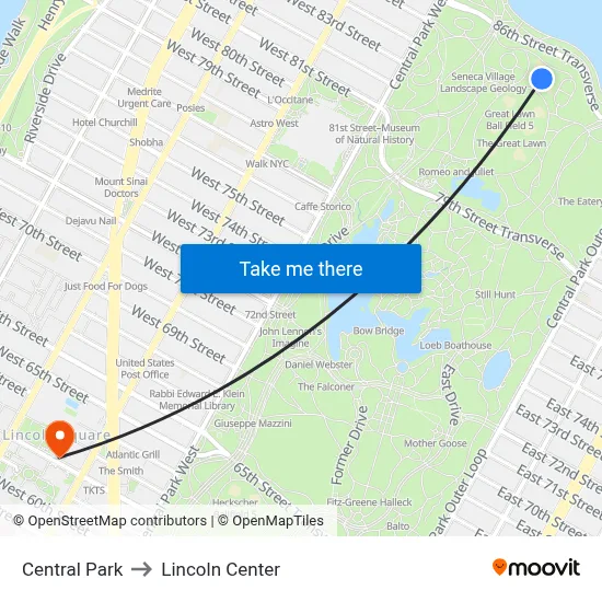 Central Park to Lincoln Center map