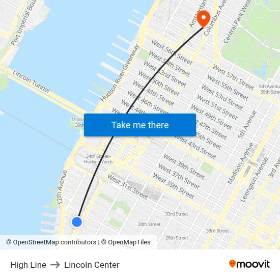 High Line to Lincoln Center map