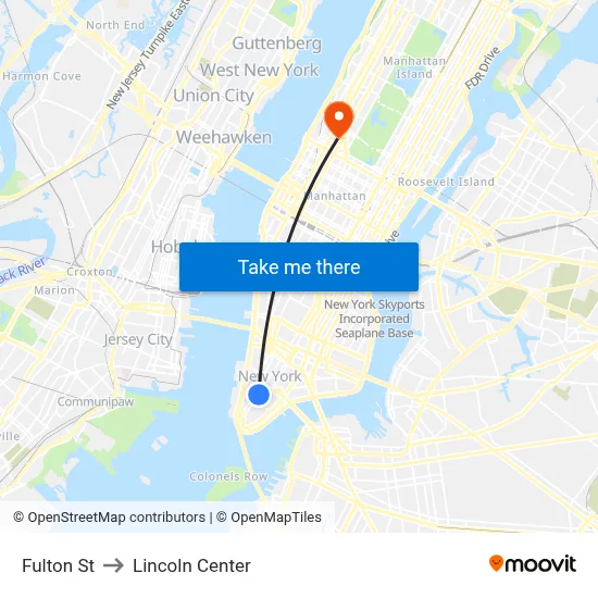 Fulton St to Lincoln Center map