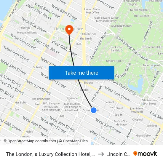 The London, a Luxury Collection Hotel, New York City to Lincoln Center map