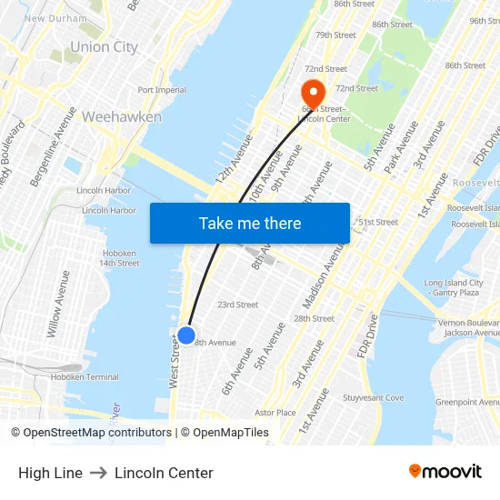 High Line to Lincoln Center map