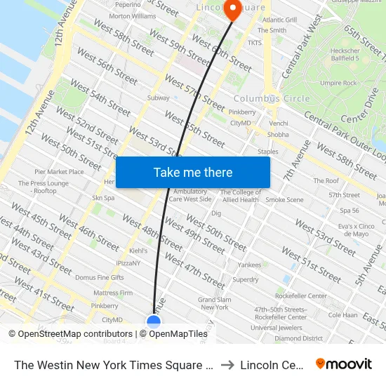 The Westin New York Times Square Hotel to Lincoln Center map