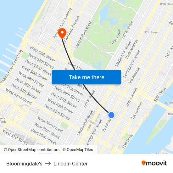 Bloomingdale's to Lincoln Center map