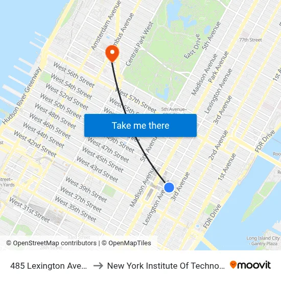 485 Lexington Avenue to New York Institute Of Technology map