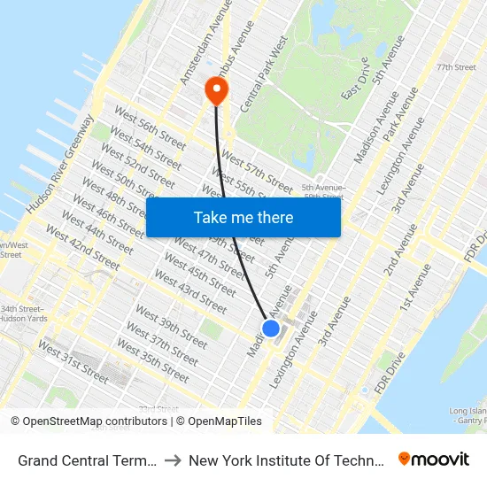 Grand Central Terminal to New York Institute Of Technology map