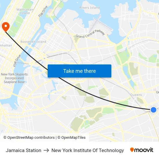 Jamaica Station to New York Institute Of Technology map