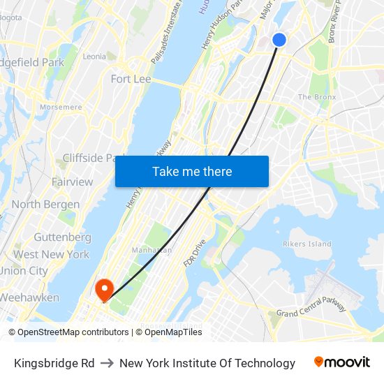 Kingsbridge Rd to New York Institute Of Technology map