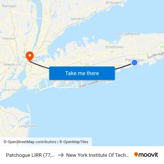 Patchogue LIRR (77, 77y) to New York Institute Of Technology map