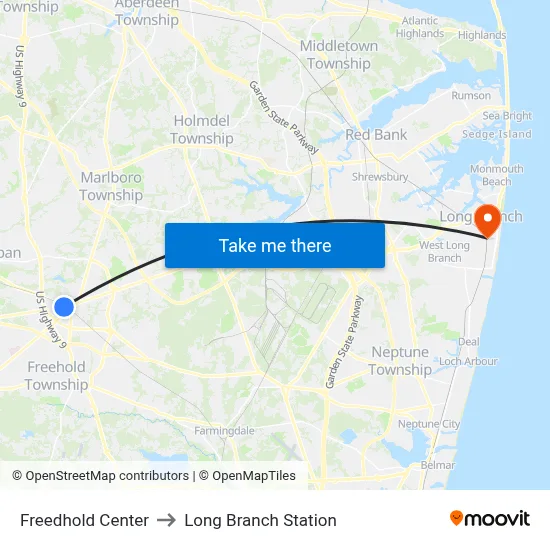 Freedhold Center to Long Branch Station map