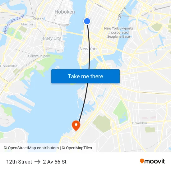 12th Street to 2 Av 56 St map