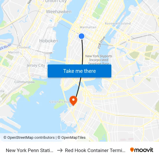 New York Penn Station to Red Hook Container Terminal map