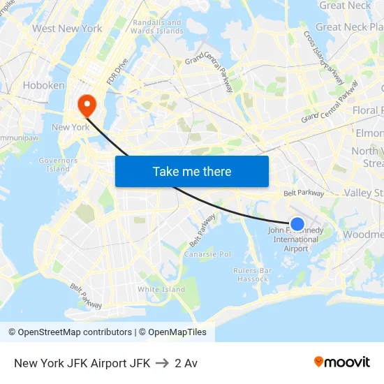 New York JFK Airport JFK to 2 Av map