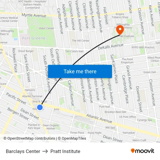 Barclays Center to Pratt Institute map