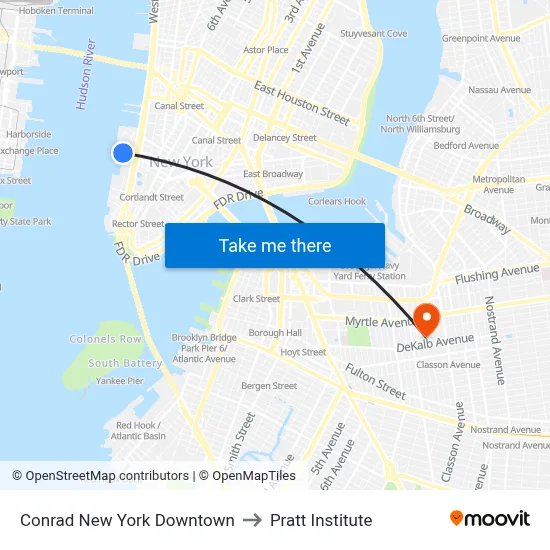 Conrad New York Downtown to Pratt Institute map
