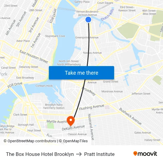 The Box House Hotel Brooklyn to Pratt Institute map