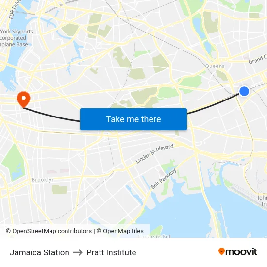 Jamaica Station to Pratt Institute map
