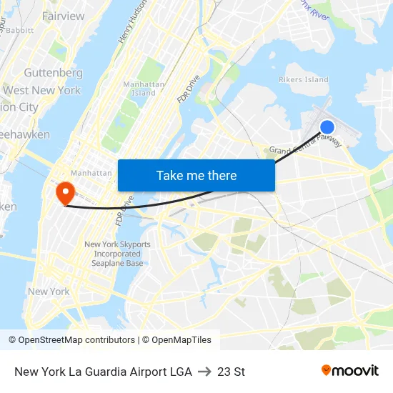 New York La Guardia Airport LGA to 23 St map