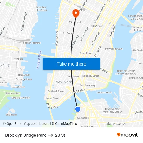 Brooklyn Bridge Park to 23 St map