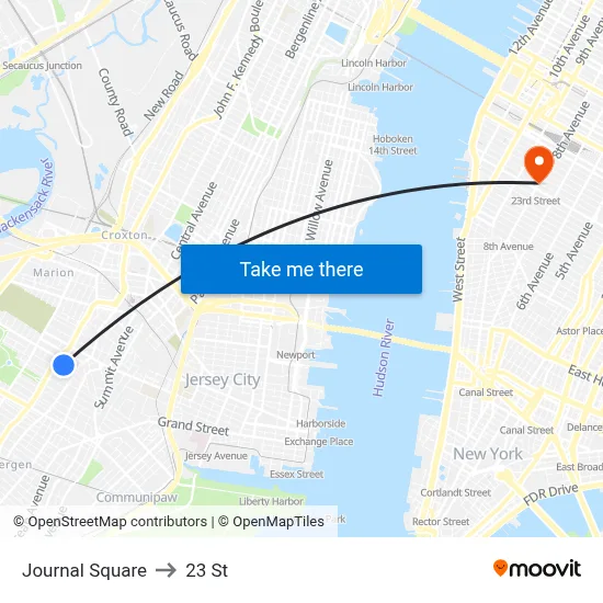 Journal Square to 23 St map